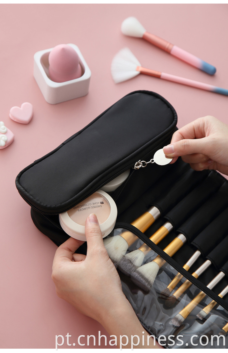 2022 Bolsa de bolsa de capa de rolamento Bolsa de beleza preta Cosmética Bolsa de beleza personalizada Men barato Roll Up Makeup Brush Bag Kit